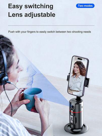 Teckwe 它具备自动人脸追踪功能、可折叠设计和360°旋转功能，适用于智能手机。它包含一个带遥控自拍杆的拍摄支架，无需应用程序，支持手势控制，非常适合Vlog拍摄。电池容量为1200mAh。