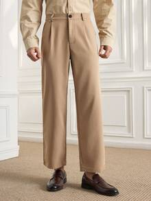 Officeau 男士休闲纯色直筒西装裤 - 卡其色 - 查看 3