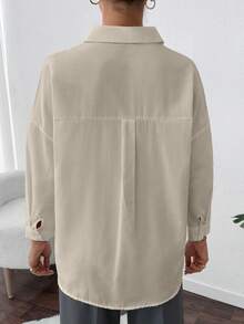 EURMUSE Women's Stylish Rhinestone Embellished Drop Shoulder Shirt - Beige - View 2