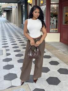 Alexandranx New Summer Versatile All-Match Texture Slim Top For Women, Fashionable Street Wear, Going Out Tops Casual - Apricot - View 1