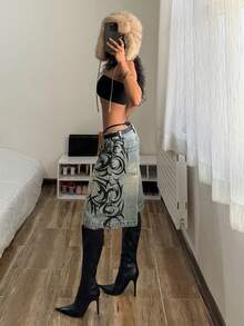 StreetHx Women's Patterned Pocket Wide Leg Loose Casual Bermuda Denim Shorts - Blue - View 6