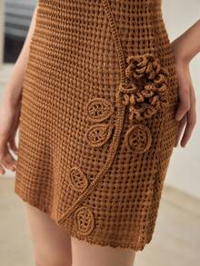 MOTF PREMIUM SPRING/SUMMER NEW DELICATE CROCHET KNIT DRESS COVER UP - Khaki - View 2