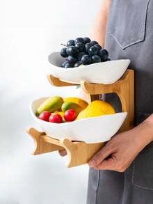 1个白色三层水果盘，带木框，厨房蔬菜水果篮，冰箱冰盘。 - 白色 - 查看 2