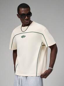 STYNVO 男士字母印花圆领休闲宽松T恤 - 杏色 - 查看 2