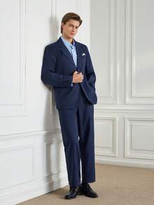 Officeau 男士两件套灰色西装套装，商务休闲男士蓝色西装男士西装修身男士两件套西装男士婚礼西装男士正装西装 - 藏蓝色 - 查看 4