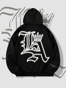 Manfinity LEGND Men's Street Style LA Letter Print Black Hoodie - Black - View 3