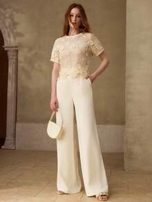 MOTF PREMIUM GUIPURE LACE SHEER TOP - Apricot - View 1