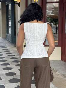 Alexandranx Women's Sleeveless Geometric Textured Single-Breasted Casual Shirt, Geometric Texture And Micro-Stretch Fabric, Women Slim Fit Top Shirt, Elegant And Fashionable For Commuting, Simple Fashion Casual Everyday Cami Tank Top, Spring/Summer, Sleeveless Top, Old Money Blouses, Western Wear Women - Apricot - View 2