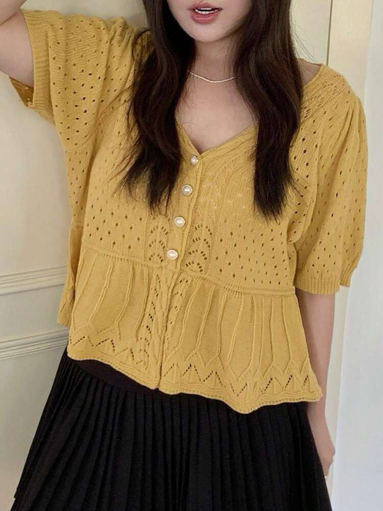 Dazy Plus Plus Size Casual Solid Color Short Sleeve Knit Top, Spring/Summer