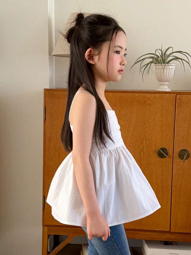 Young Girl Plain Pleated Casual Versatile Daily Wear Camisole Top