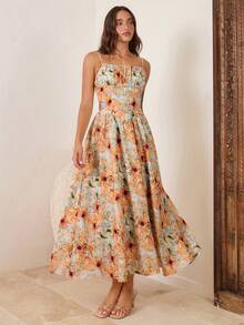 Enchnt 女士印花褶皱腰身优雅度假连衣裙 - 彩色 - 查看 4