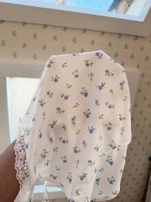 CottageSlumber 女士浪漫碎花蕾丝边蝴蝶结装饰吊带背心和直筒裤睡衣套装 - 彩色 - 查看 7