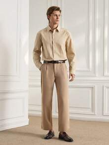 Officeau 男士休闲纯色直筒西装裤 - 卡其色 - 查看 7