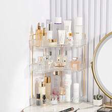 Single Corner Bathroom Counter Top Storage Box, Suitable For 90 ° Angle, Can Be Used As Bedroom Dresser Tray, Cosmetics Storage Rack, Bathroom Counter Top Storage Box, Kitchen Condiment Rack And Perfume Bottle Tray, Suitable For Holiday Beach, Bathroom, Bedroom And Other Places, Large Capacity. - Clear - View 2