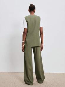 ATUI Studio Women's 2-Piece Linen Blend Outfit – Sleeveless Vest & Pants Set, Summer Vacation Coord Set 2026 - Khaki - View 5