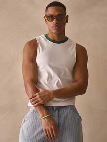 Musero Slim Fit Contrast Crew Neck Sleeveless Tank Top Vest Spring Summer Essentials - Multicolor - View 1