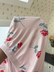 SHEIN Conjunto de pijama para mujer con estampado floral de rosas y encaje romántico - Rosa Pálido - Ver 7