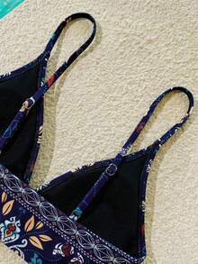 Vivid Eden Áo bikini gợi cảm in hoa dành cho nữ mùa hè đi biển - Màu xanh hải quân - Xem 5
