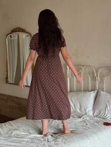 Dazy Kids 少女圆领花卉蕾丝荷叶边休闲家居睡裙 - 棕色 - 查看 6