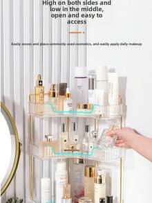 Single Corner Bathroom Counter Top Storage Box, Suitable For 90 ° Angle, Can Be Used As Bedroom Dresser Tray, Cosmetics Storage Rack, Bathroom Counter Top Storage Box, Kitchen Condiment Rack And Perfume Bottle Tray, Suitable For Holiday Beach, Bathroom, Bedroom And Other Places, Large Capacity. - Clear - View 4