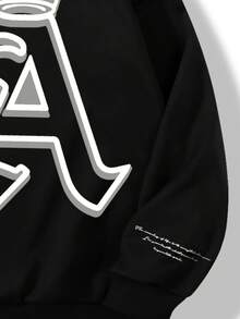 Manfinity LEGND Men's Street Style LA Letter Print Black Hoodie - Black - View 4