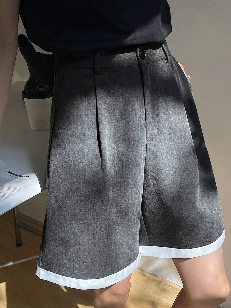 Patchwork Contrast Color Trim Straight Leg Bermuda Shorts, Casual Summer Shorts For Women