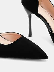 Glitzique Women's Elegant High Heel Shoes, Fashionable Slim Pointed Toe High Heels, Sexy Side Hollow Stilettos, Elegant Party Style Summer Shoes - Black - View 7