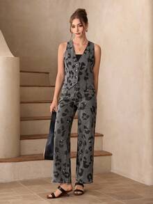 Selenza Áo khoác denim không tay họa tiết da báo dành cho nữ, kiểu dáng thường ngày, đính đá, thích hợp cho mùa hè. - Xám - Xem 5