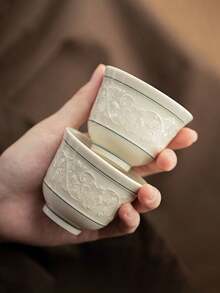 半只浮雕陶瓷茶杯，家用客用茶杯，功夫茶杯，红茶杯，大师杯，水杯，意式咖啡杯，礼品杯 - 彩色 - 查看 1