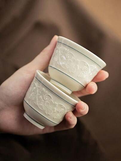 1/2 piezas Taza de té de cerámica con relieve, taza de té para invitados del hogar, taza de té Kung Fu, taza de té negro, taza de maestro, taza de agua, taza de café italiano, taza de regalo