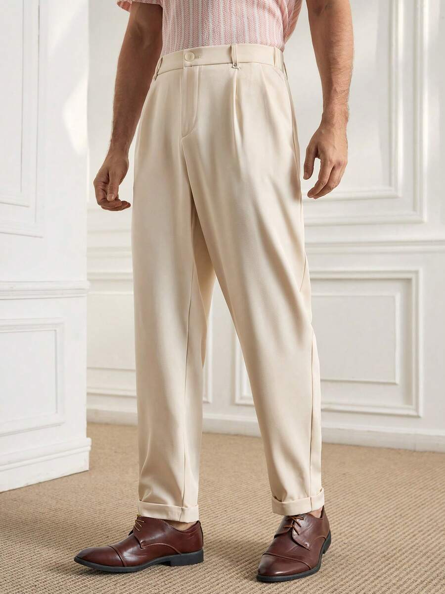 Officeau Manfinity Bizformal Men's Straight Leg Casual Trousers, Retro British Style Versatile Pants,Boyfriend Gifts,Valentine's Day Men,White Men Pants - Beige - View 1