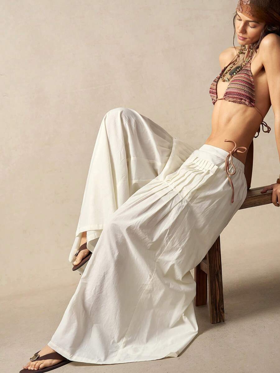 Bohemela Boho Spring/Summer Casual Apricot Woven Women's Long Pants, Valentine's Day Outfit, Women's Vacation Outfit, Western Country–Style Music Festival Outfit, Women's Holiday Outfit, Beach Vacation Outfit, Back-To-School Outfit, Summer Outfit, Carnival Costume, Women's Spring Outfit - Apricot - View 1