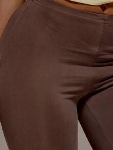 MUSERA ESSENTIALS Fitted Elasticated Waist Soft Touch Capri Trousers Spring Summer Holiday Everyday Cute Daily Basics Essential - Coffee Brown - View 5