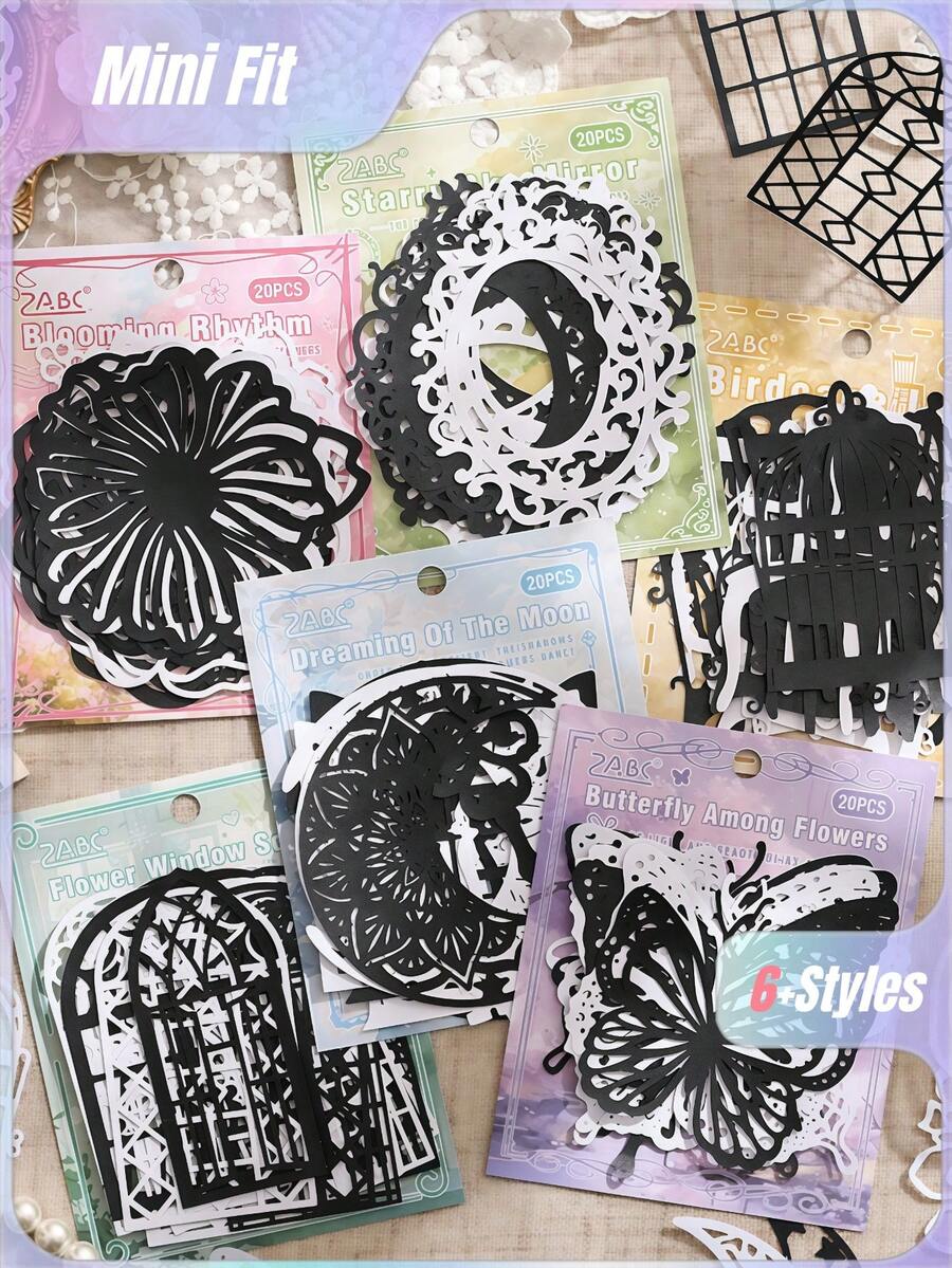 Floating Silhouette Butterfly Cutout Pearlescent Sticker Paper, High-End Retro Style Journal Sticker Pack - suit - View 1