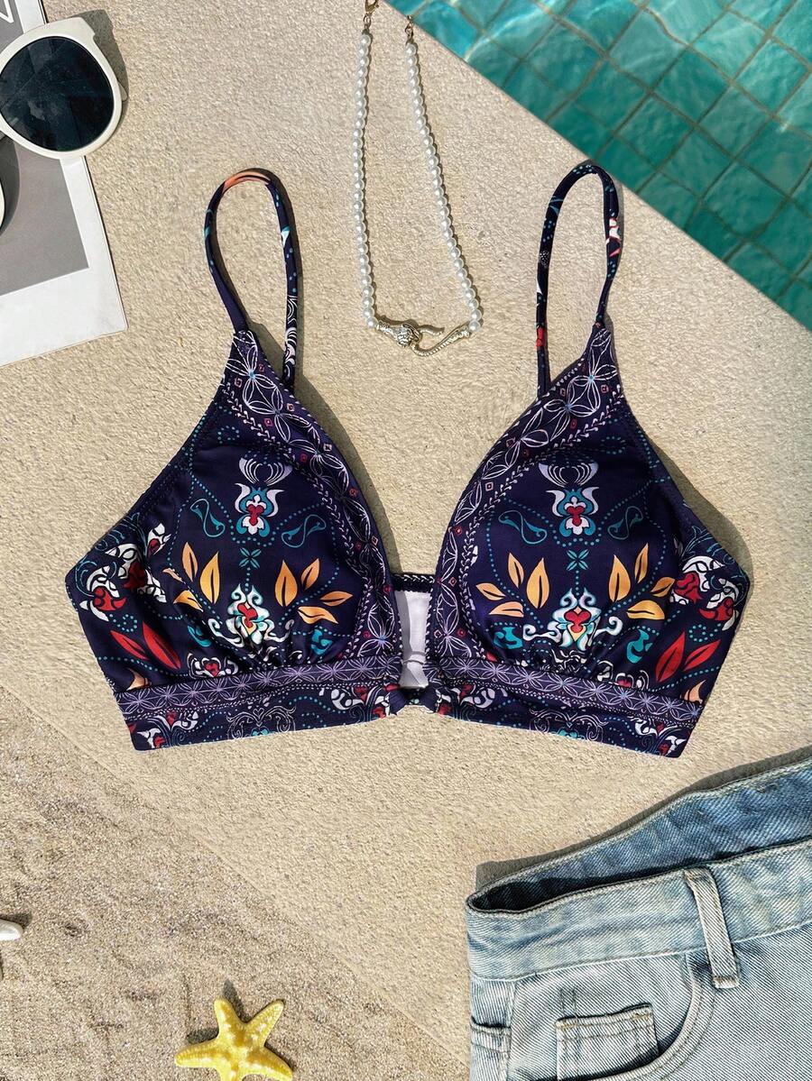 Vivid Eden Áo bikini gợi cảm in hoa dành cho nữ mùa hè đi biển - Màu xanh hải quân - Xem 1