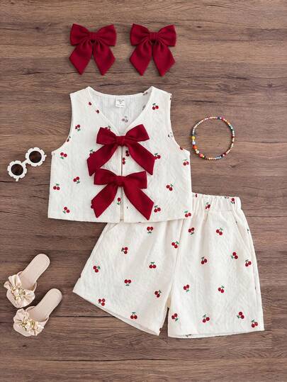 Emery Rose Kids Emery Rose Kids Set de 2 piezas con top de cuello redondo de rayas tejido y shorts tejidos para niña joven