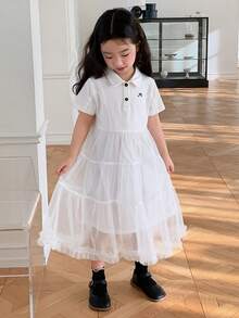 DAZY Vestido casual de fiesta con volantes y estampado de lazos para niña - Blanco - Ver 4