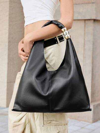 Viva Strut 女士单肩包、流浪包、手提包、仿皮、黑色、大容量、时尚、个性、简约、百搭、街头风、甜美酷女孩、辣妹、Y2K、复古、铆钉、经典、青少年