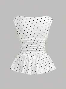 Girlism Teen Girls Off Shoulder Polka Dot Ruffle Hem T-Shirt - White - View 2