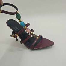 CUCCOO SZL Women's Fashionable Elegant Faux Pearl Decorated High Heel Sandals Prom Heels - Burgundy - View 13
