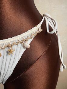 Zestiva Conjunto de bikini de 2 piezas para mujer con cinta de rayas onduladas, para el verano - Beis - Ver 6