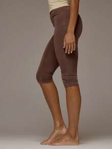 MUSERA ESSENTIALS Fitted Elasticated Waist Soft Touch Capri Trousers Spring Summer Holiday Everyday Cute Daily Basics Essential - Coffee Brown - View 3