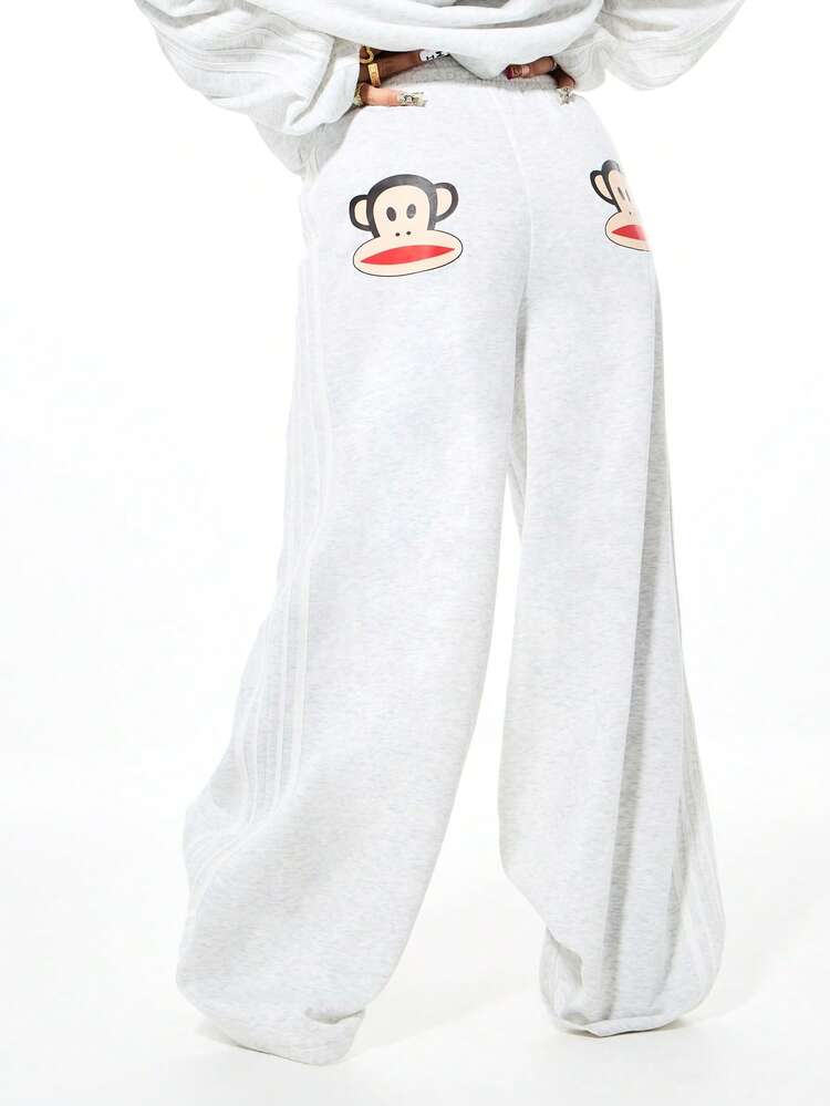 SUMWON Women's Oversized Jogger Sweatpants With Monkey Character Graphic Print Relaxed Fit Wide Leg Casual Loungewear Bottoms Fall Winter Comfort Pants