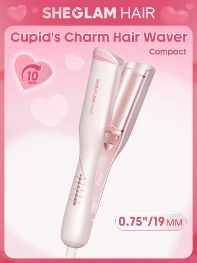 SHEGLAM HAIR Cupid's Charm Beach Babe Hair Waver,Pink Ionic Hair Curler-19mm EU Plug,Waver Curling Iron,2 Barrel Hair Crimper With Anti-Scald,50 Million Ions & 10 Min Quick Wave,Smart Timer & Adjustable Temps,Easy To Use Hair Tool For Women Graduation Birthday Gift Holiday Winter Pink Vibe Makeup Party Beach Travel Camping School Campus Festivals Rose Present Girl Charm Best Valentine's Day Women's Day Love Yourself
