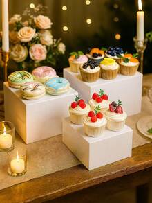 3/6-Piece Stackable Acrylic Dessert Display Stand Set - White Rectangular Tiered Riser For Wedding, Party Buffet & Holiday Decor (Multiple Sizes) - White Square - View 6