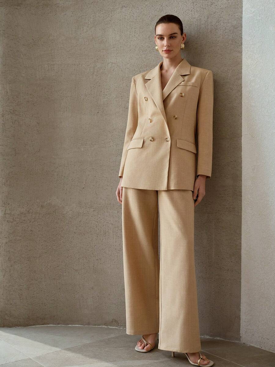 MOTF PREMIUM WOMEN'S HIGH WAIST CASUAL MINIMALIST LONG SUIT PANTS, COMMUTER STYLE - Khaki - View 1