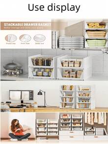 Stackable Plastic Storage Basket, Foldable Wardrobe Partition, Storage Box, Drawer Rack, Suitable For Storage Containers In Wardrobes, Cabinets, Kitchens, Bathrooms, And Offices - White - View 12