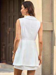 Editum Woven Double-Breasted Vest & Skirt 2 Pieces Set For Women - White - View 2