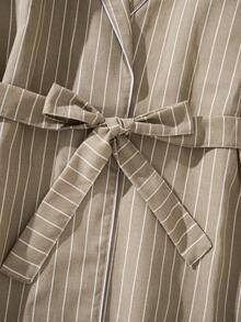 Men's Striped Robe With Belt, Loungewear - Khaki - View 3