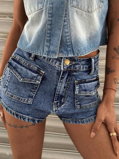 Jeanoix شورتات جينز كاجوال مغسولة للنساء في موضة Y2K